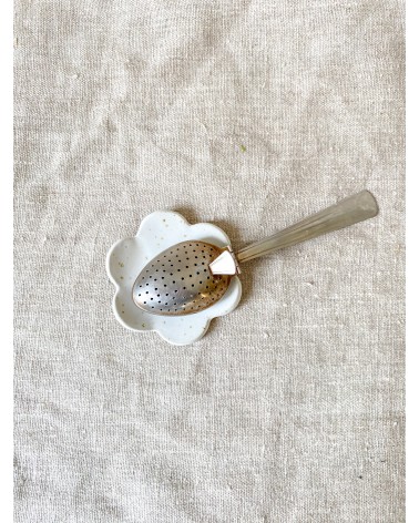 Repose sachet de thé fleur blanche en céramique