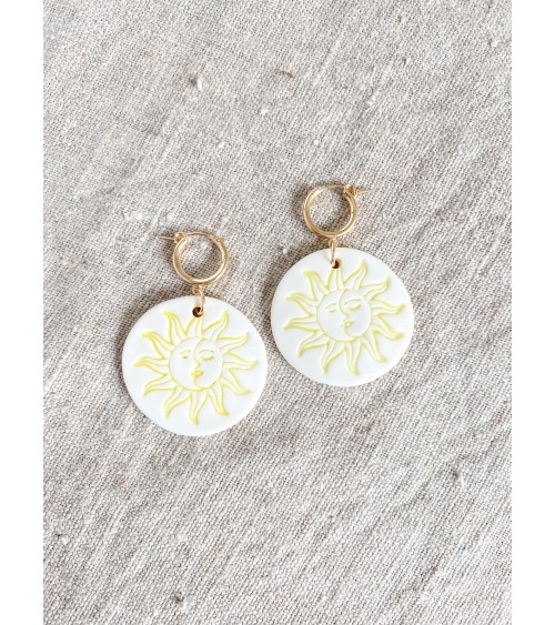 Handmade porcelain Sun and Moon earrings in Gold Filled