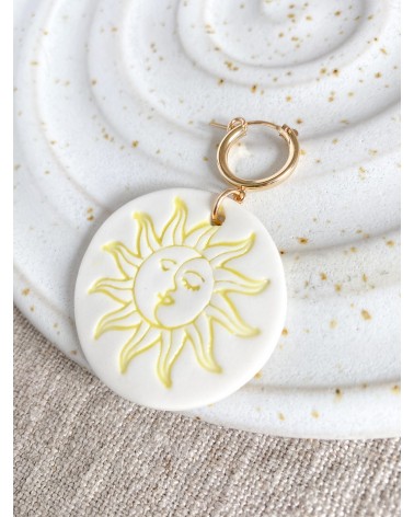 Handmade porcelain Sun and Moon earrings in Gold Filled