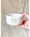 Handmade ceramic speckled white heart pet bowl