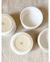 Handmade ceramic speckled white heart pet bowl
