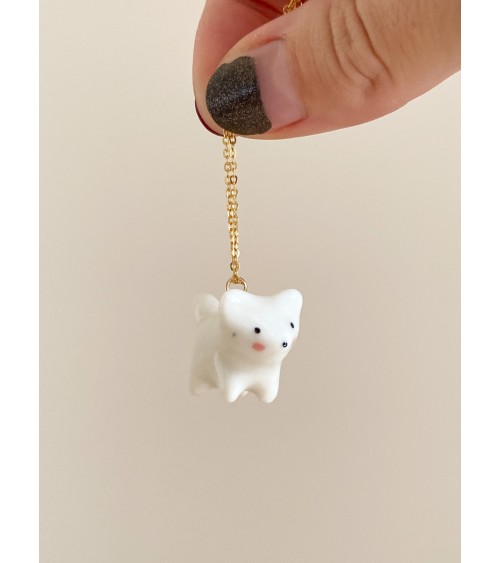 Handmade porcelain fox necklace in Gold Filled