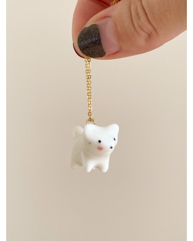 Handmade porcelain fox necklace in Gold Filled