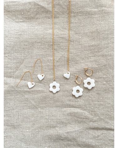 Collier fleur en porcelaine Gold Filled fait main