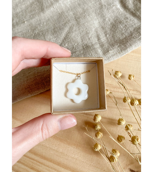 Handmade porcelain flower necklace in Gold Filled