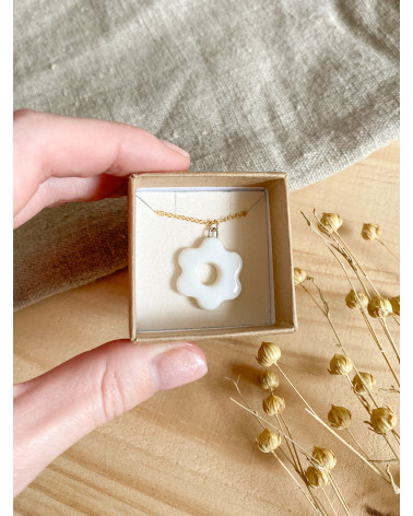 Handmade porcelain flower necklace in Gold Filled