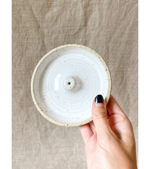 Ceramic Incense holder white speckeld table Art