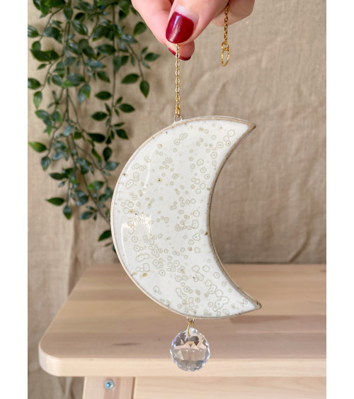 Suncatcher lune en grès céramique artisanal