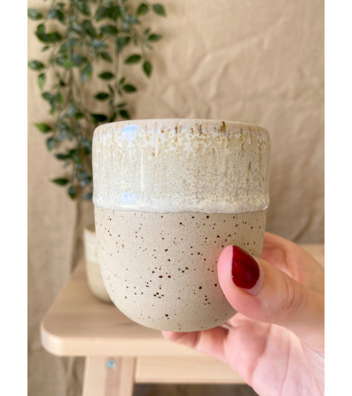 Soy wax elderflower vanilla candle in handmade ceramic pot
