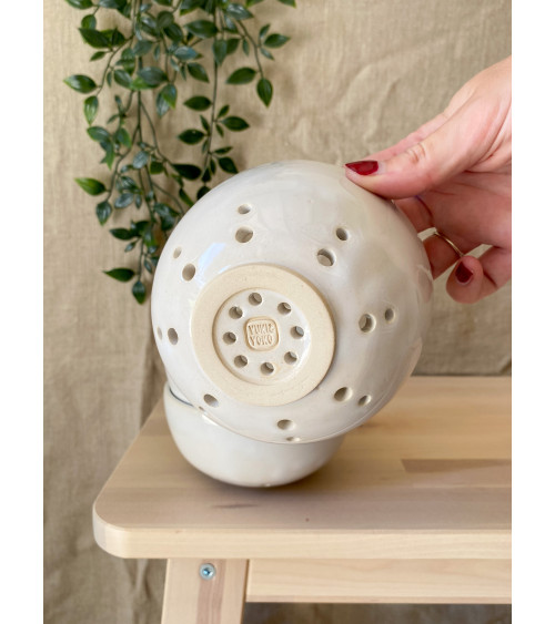 Handmade ceramic white strainer bowl