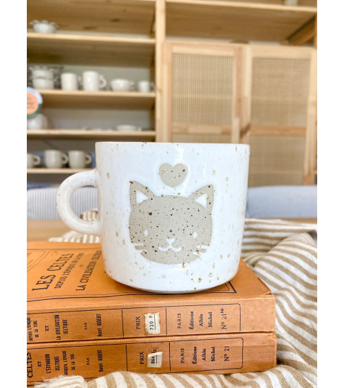 Handmade artisanal ceramic cat mug