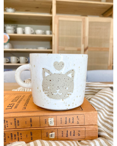 Handmade artisanal ceramic cat mug