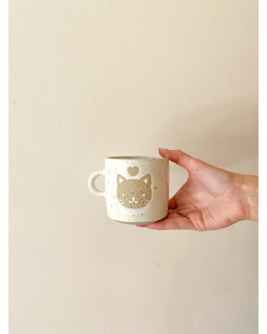 Handmade artisanal ceramic cat mug