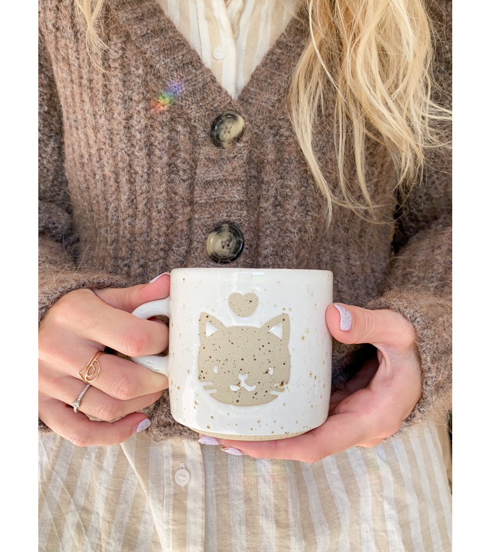 Handmade artisanal ceramic cat mug