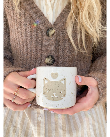 Handmade artisanal ceramic cat mug