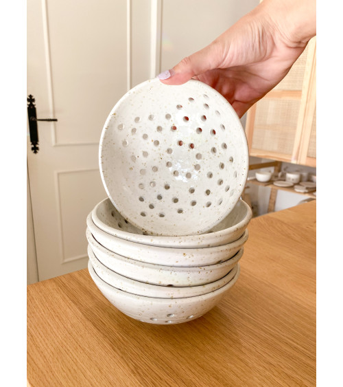 Handmade ceramic white strainer bowl