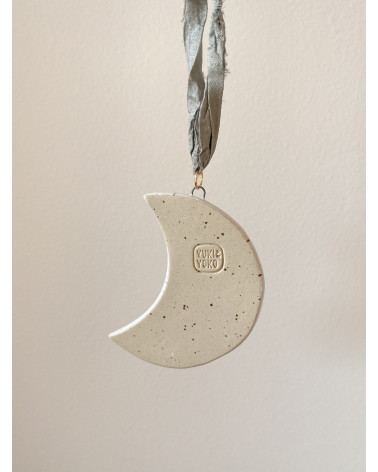 Ceramic moon with silk ribbon