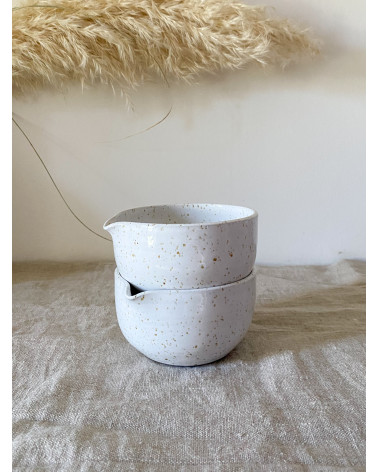 Handmade ceramic beige speckled matcha bowl