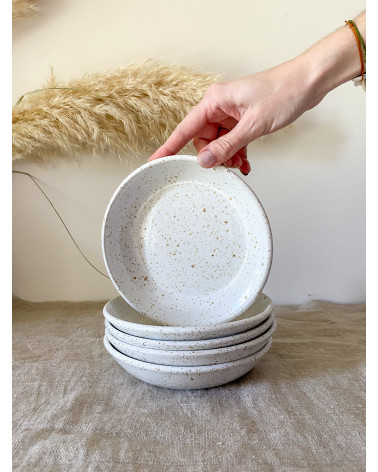 Handmade ceramic white speckled pasta bowl