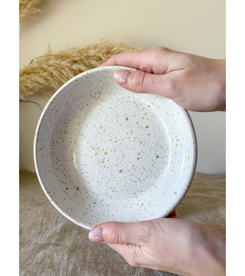 Handmade ceramic white speckled pasta bowl