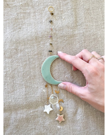 Ceramic moon crystal rainbow Suncatcher