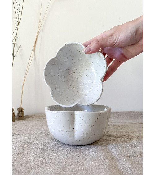 Handmade ceramic white floral bowl