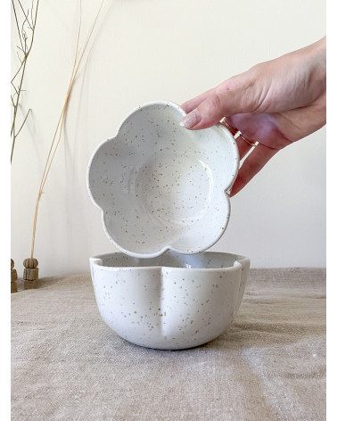 Handmade ceramic white floral bowl