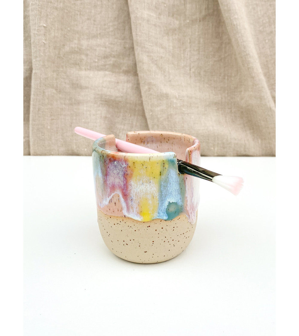 Ceramic paint brush cup and holder for painting