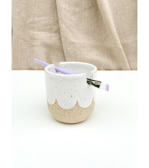 Ceramic paint brush cup and holder for painting