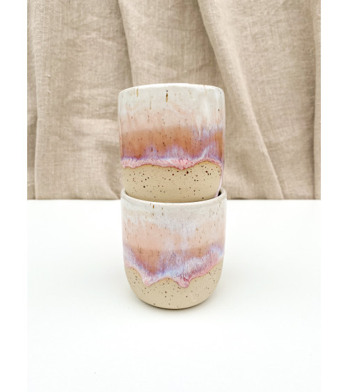 Handmade artisanal ceramic rainbow beach cup