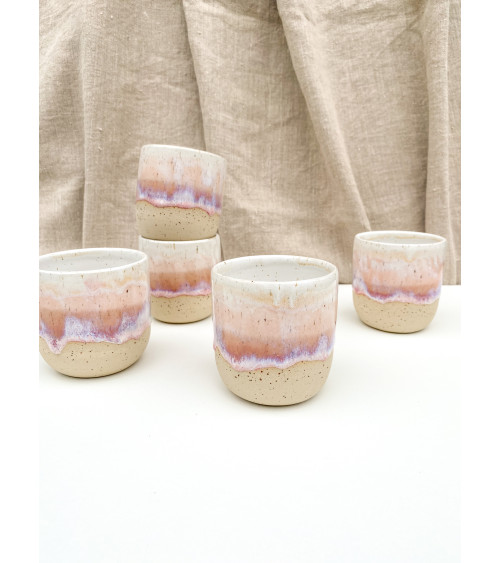 Handmade artisanal ceramic rainbow beach cup