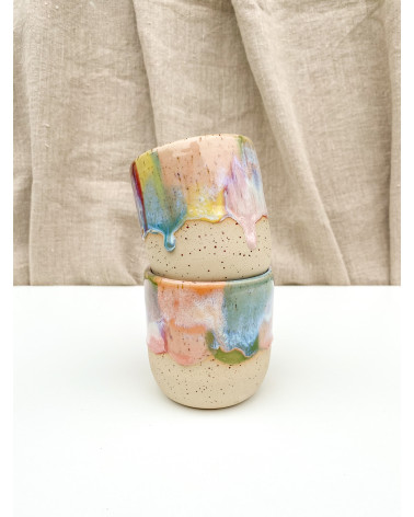 Handmade artisanal ceramic rainbow beach cup