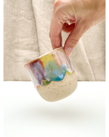 Handmade artisanal ceramic rainbow beach cup