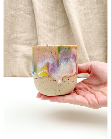 Handmade artisanal ceramic rainbow beach cup