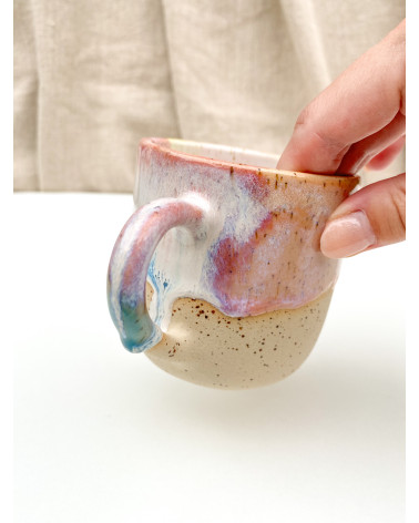 Handmade artisanal ceramic rainbow beach cup