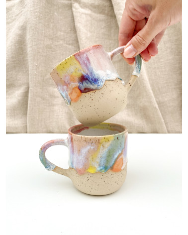 Handmade artisanal ceramic rainbow beach cup