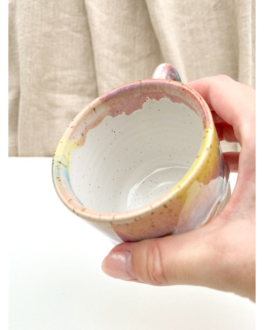 Handmade artisanal ceramic rainbow beach cup