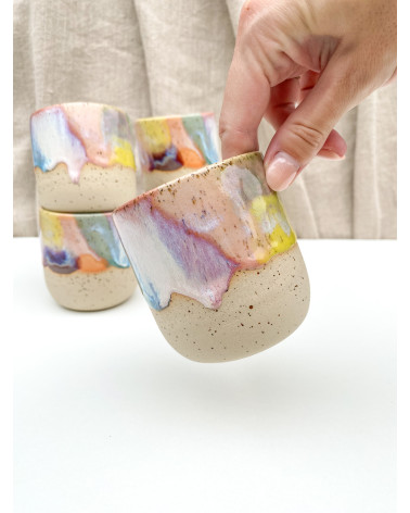 Handmade artisanal ceramic rainbow beach cup