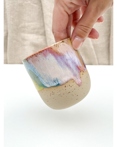 Handmade artisanal ceramic rainbow beach cup