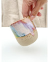 Handmade artisanal ceramic rainbow beach cup