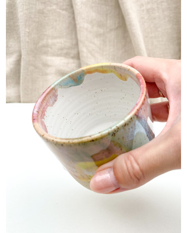 Handmade artisanal ceramic rainbow beach cup