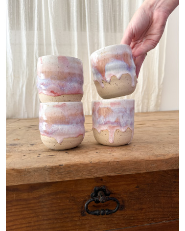 Handmade artisanal ceramic rainbow beach cup