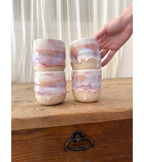 Handmade artisanal ceramic rainbow beach cup