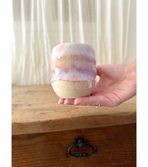Handmade artisanal ceramic rainbow beach cup
