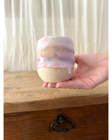 Handmade artisanal ceramic rainbow beach cup