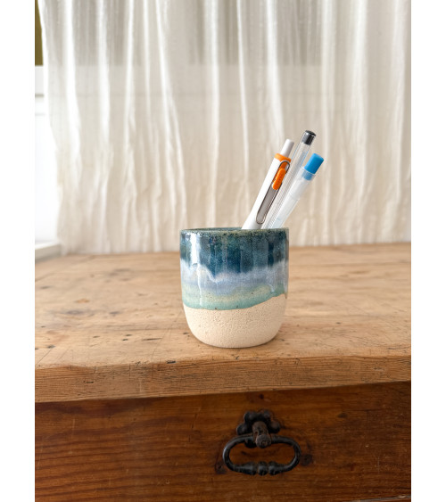 Handmade artisanal ceramic rainbow beach cup