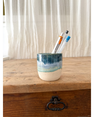 Handmade artisanal ceramic rainbow beach cup