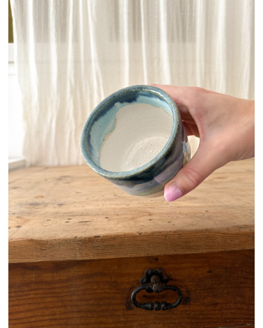 Handmade artisanal ceramic rainbow beach cup