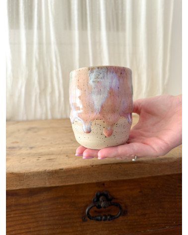 Mug Joy turquoise et rose artisanal en céramique fait main