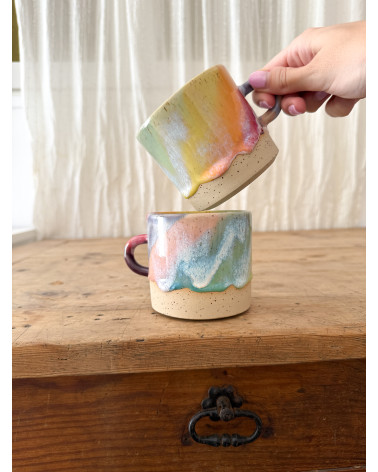 Handmade artisanal ceramic rainbow beach cup
